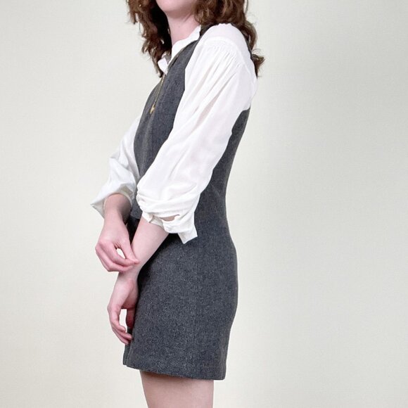 Vintage Wool Pinafore Mini Dress Preppy Dark Light Academia Fall Winter 90s Y2K - Picture 7 of 10